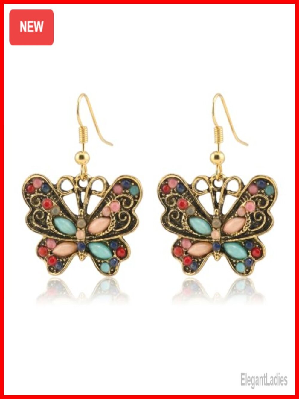 Butterfly Dangle Earrings Enamel Fishhook